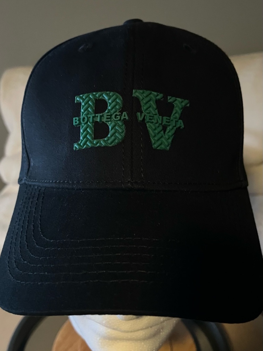 Bottega Veneta Baseball Cap Hat Adjustable Black With Raised Green BV Logo / NEW